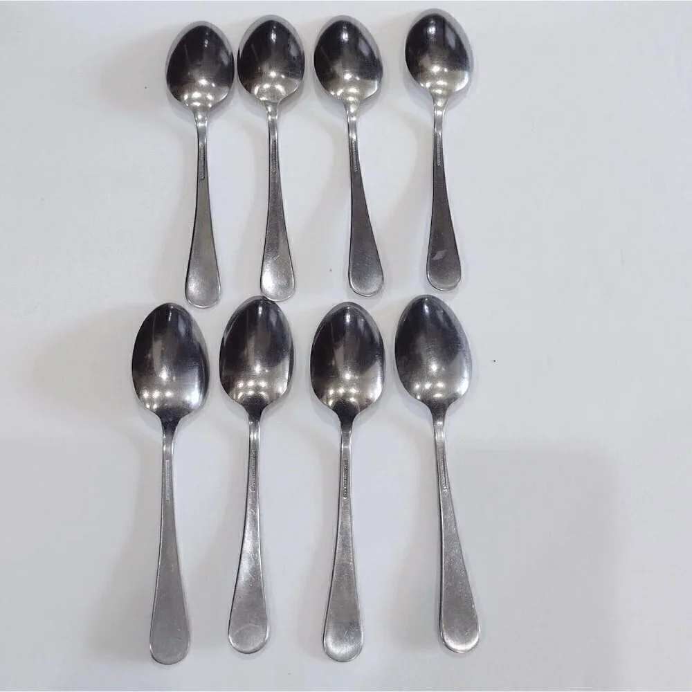 Set Of 8 Insico USA Stainless Steel Serving Spoons Flatware Oval Handle Unknown